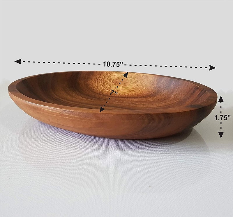 WRIGHTMART Acacia Wood Oval Bowl, Handmade, Rustic Server for Foods, Salads, Fruits, Bread - Dining Table & Kitchen Counter DÃ©cor - Entryway Key & Coin Catch-All Tray, 10.75" x 7" x 1.75" - Image 5